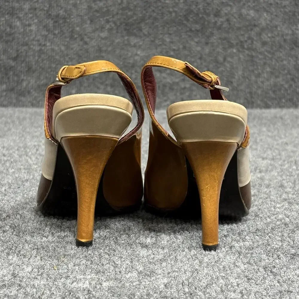 PRADA Shoes Womens 6 Multicolor Patchwork Slingback Heels Warm Toned Italy